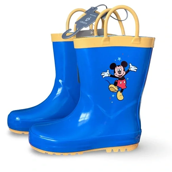 Disney Mickey Mouse Toddler Little Kids Rain Boots, Blue/Yellow NWT NEW - Picture 2 of 5